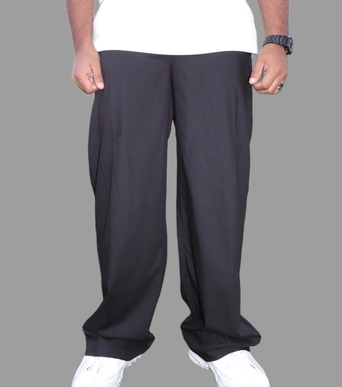 Obsidian black wide-leg pleated pants (Unisex)